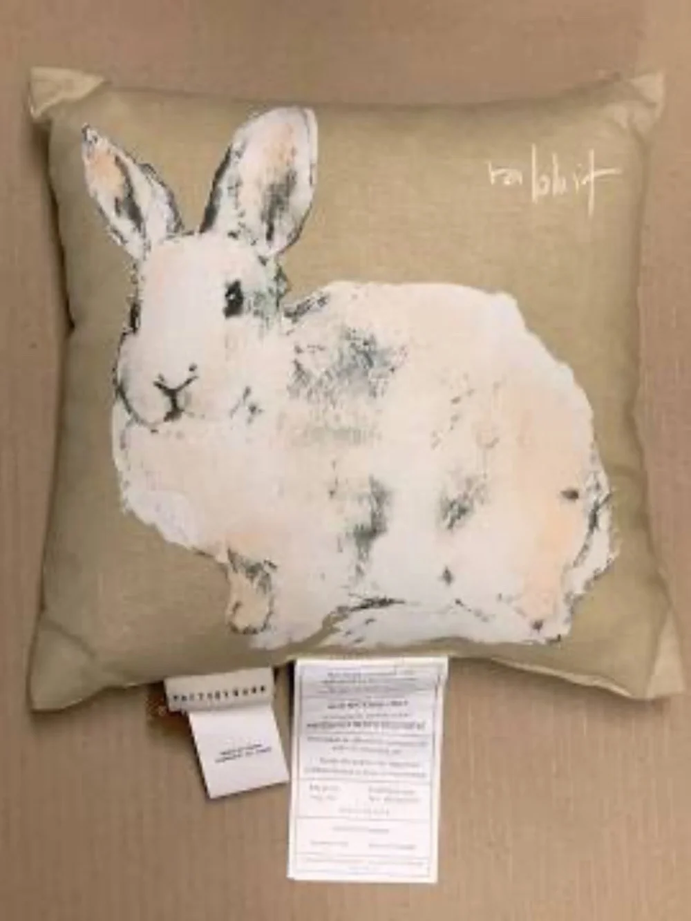 POTTERY BARN Watercolor Bunny Pillow EASTER/SPRING Linen Blend White Rabbit NWT